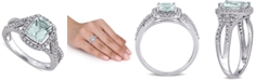 Macy's Aquamarine (1-1/8 ct. t.w.) & Diamond (1/6 ct. t.w.) Halo Ring in 10k White Gold
